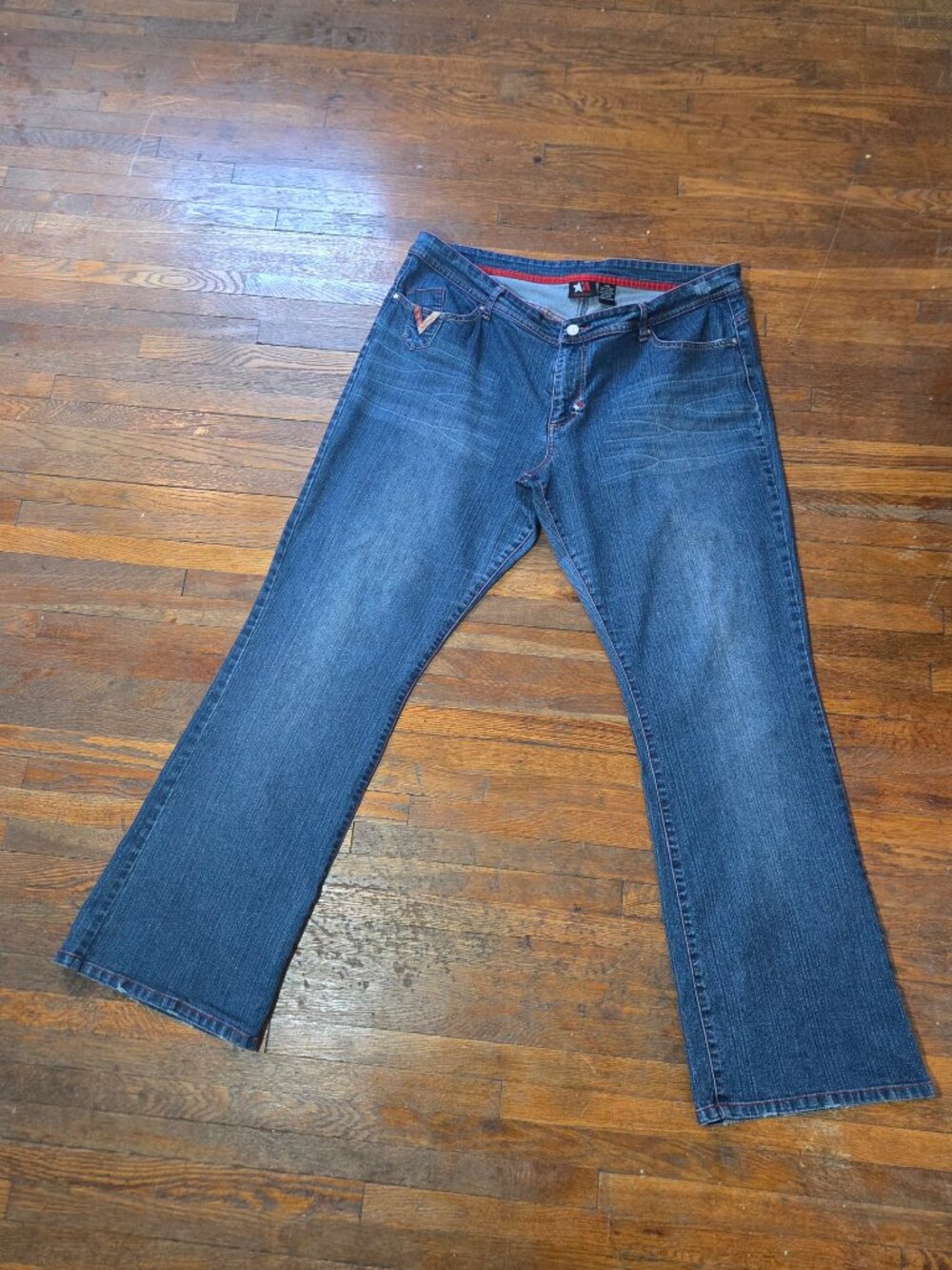 Mecca Femme Y2K Mid Rise Distressed Boot Cut Jeans